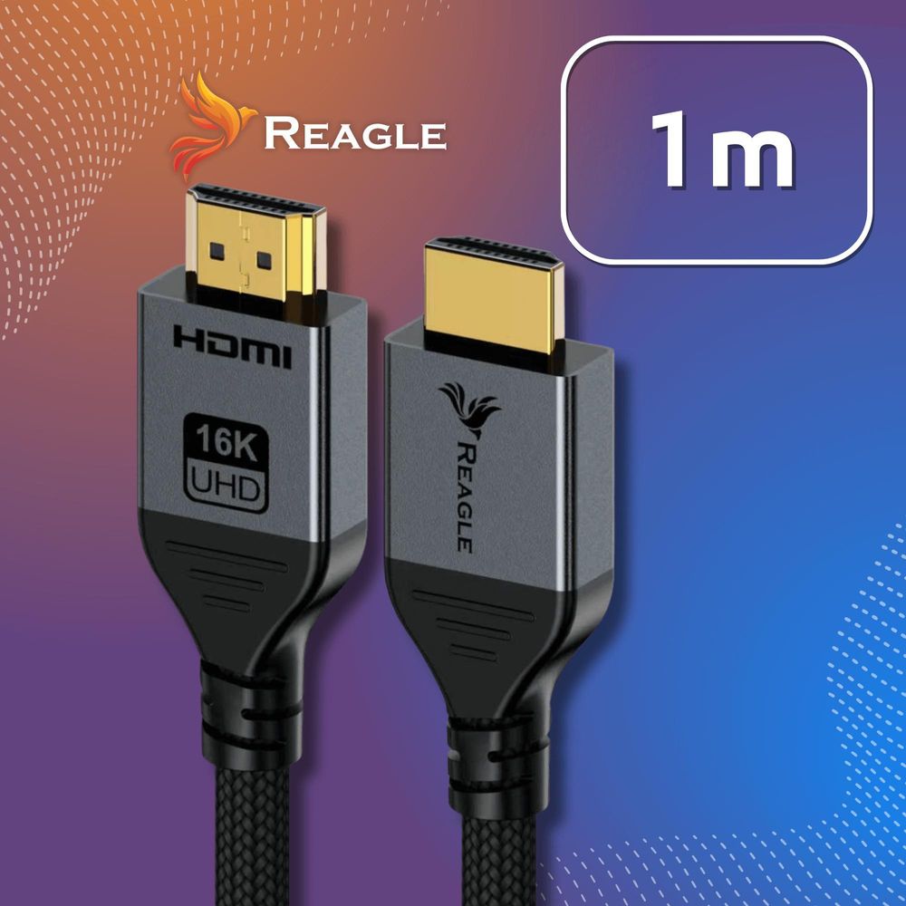 HDMI 2.2 Hochleistungskabel 1m 16K Auflösung 96Gbps 4K 480Hz VRR ALLM eARC Dolby Atmos 12 Bit Farbtiefe für Profi Gaming Monitor TV Reagle