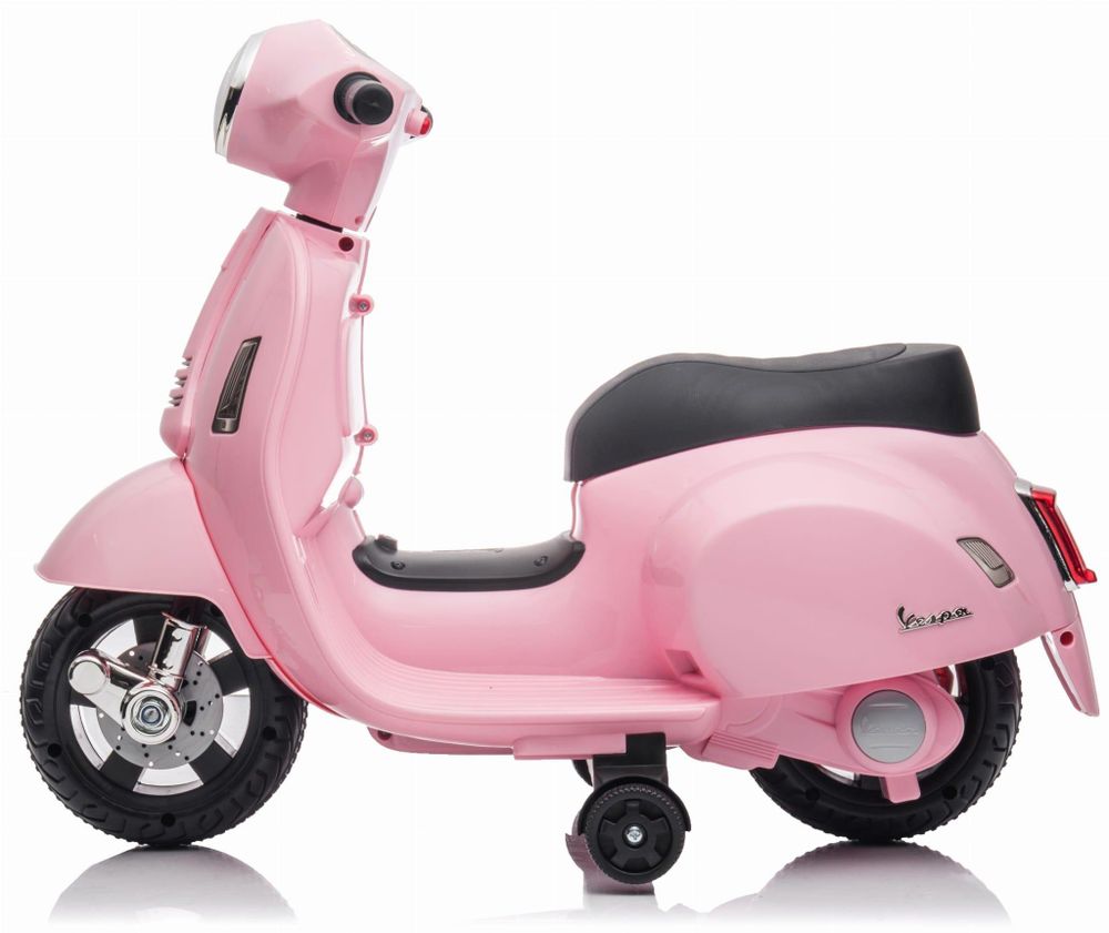 Vespa elettrica per bambini vista laterale con ruote di supporto
