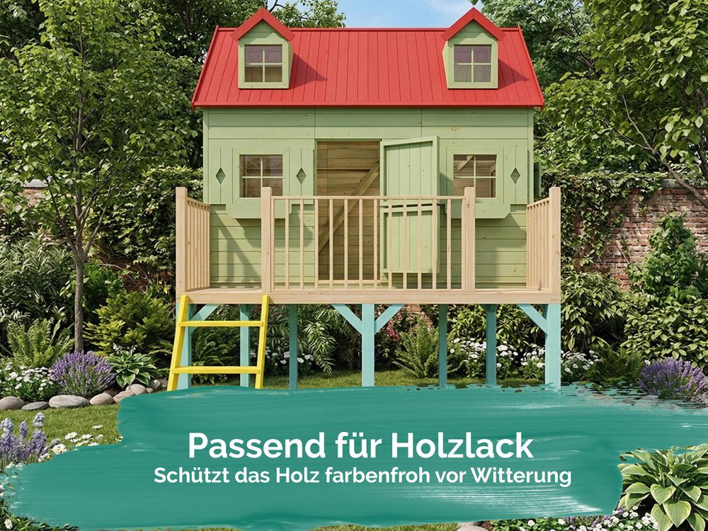 Stelzenhaus Madrid aus kesseldruckimprägniertem Profilholz, Podest 120 cm, B 2,48 m, H 3,596 m, mit Schlafboden, erweiterbar