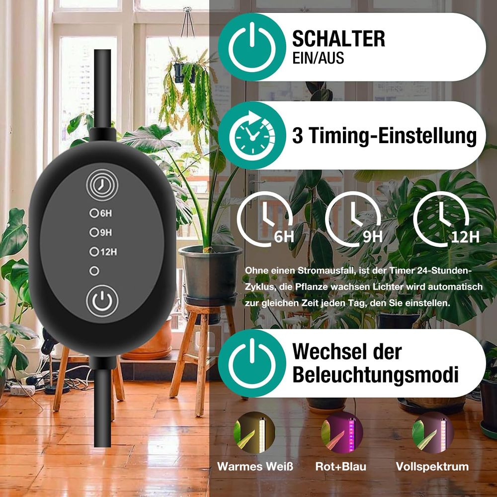 Pflanzenlampe LED Vollspektrum, 216LEDs 122CM Stehende Zimmerpflanzen Growlampe, 3 Lichtmodi Rot Blau Vollspektrum Wachstumslampe mit 6/9/12H Timer