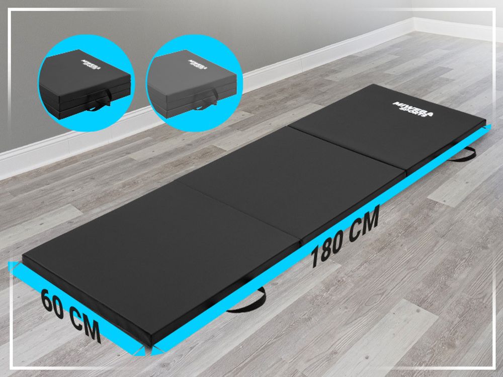 Miweba Sports Gymnastikmatte GM100 | Faltbar - Rutschfest - Trainingsmatte - Fitnessmatte für zuhause - Sport Turn Matte - Tragegriffe (Schwarz)