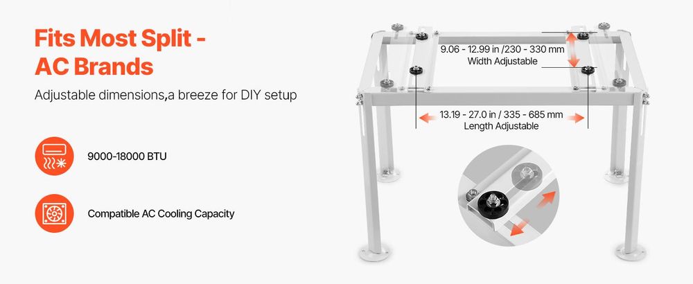 VEVOR Klimaanlage Bodenständer, vibrationshemmender Mini-Split-Ständer für kanallose Klimaanlagen-Wärmepumpen mit 9000–18000 BTU, AC-Basishalterung für Bodenmontage mit max. 200 kg Tragkraft