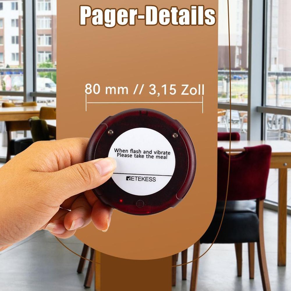 Retekess TD163 Restaurant Pager System, Pager Rufsystem, 500M, 40 Pagers, 31 Rufmod, 300mAh 20H, Pager set für Fast Food, Hotel, Café, Bar
