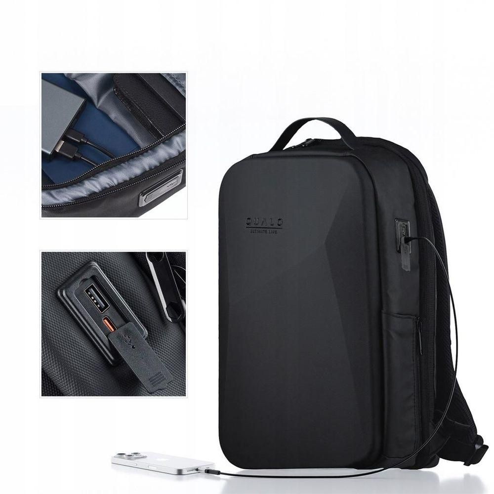 Qualo, Rucksack wasserdicht mit USB-A/USB-C, Anti-Diebstahl-Zipper, Schwarz