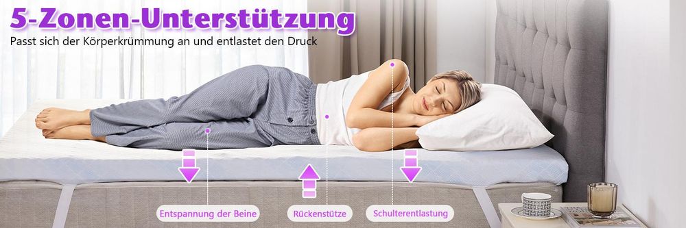 WENTA Matratzentopper 120x200cm, H2 weich Topper Gel Memory Schaum, 5 cm hoch, Rutschfest, Ergonomisch für Boxspringbett, Schlafsofa, Wohnwage