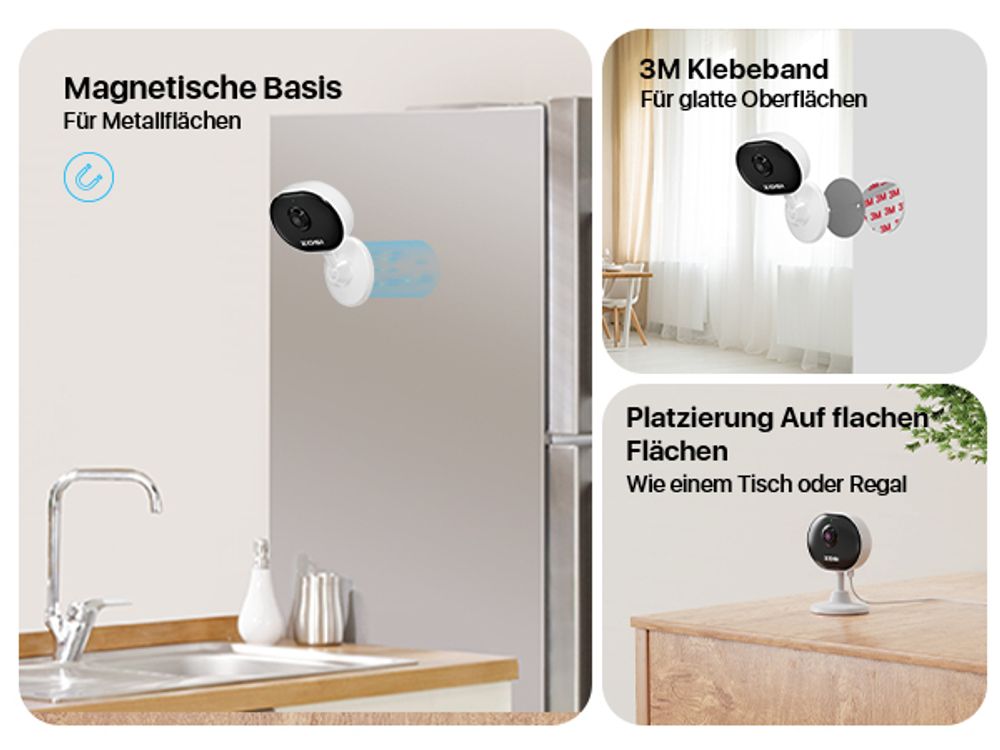ZOSI 2 Stück 2MP Innen WLAN Überwachungskamera, Magnetfuß, 2,4GHz WiFi, Plug-in Strom