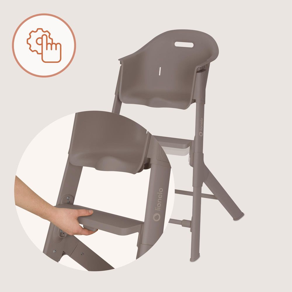 Lionelo Beny Baby Hochstuhl mit 3-Punkt-Gurt, verstellbarem Tablett & Fußstütze, platzsparend, 6–36 Monate bis 15 kg - Beige Taupe
