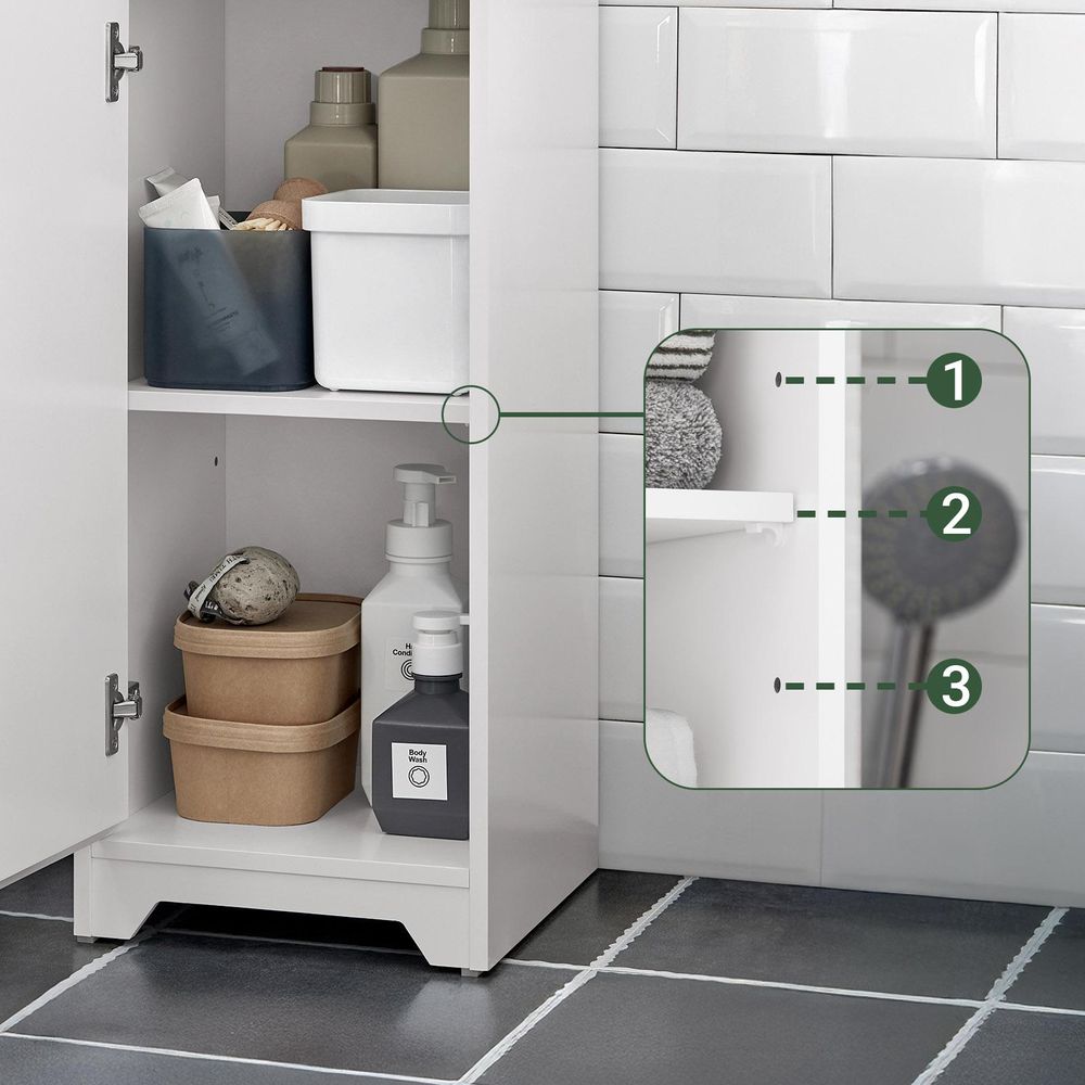 SoBuy Hochschrank Badezimmer Schrank Badschrank schmal mit verstellbaren Regalen feuchtigkeitsbeständiges Badmöbel Badregal aus Holz Weiß BZR109-W