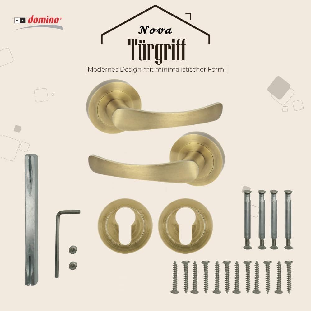 DOMINO Türgriff Drückergarnitur PZ-Profilzylinder Set | Rund-Rosette | Türklinke für Bürotür, Kellertür & Innentür | Aluminium | Bronze  | NOVA-R M3 |