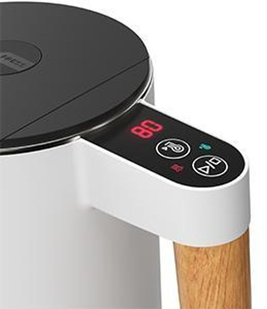 Balter Wasserkocher Edelstahl mit Temperatureinstellung 1,5L, 2200W, BPA-frei, LED-Display, Temperaturwahl 45°C-100°C, Abschaltautomatik, Weiß, Leise