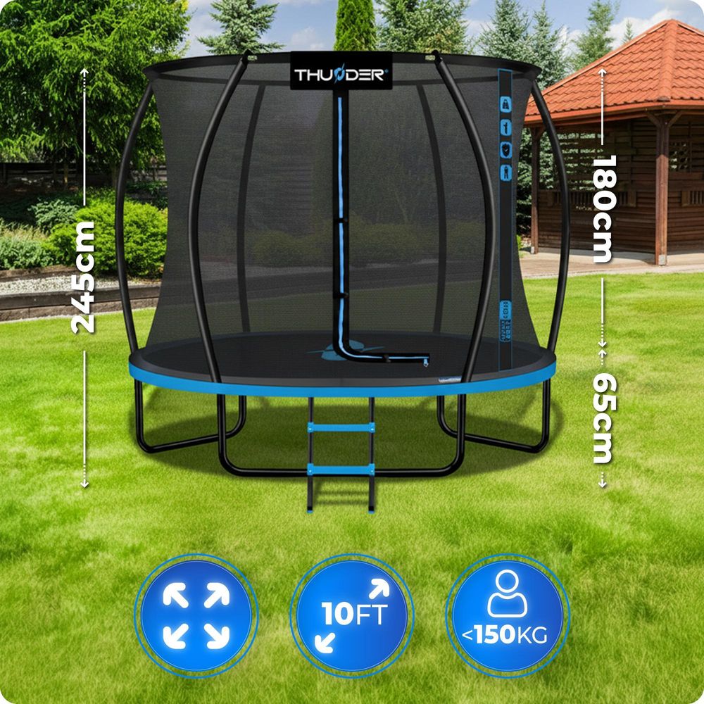 Thunder Trampolino da giardino Ultra 305 cm 10 ft rete interna 150 kg Nero Blu