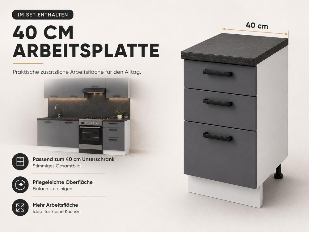 40 cm Arbeitsplatte im Set für den Unterschrank der ULWEHOME Küchenzeile