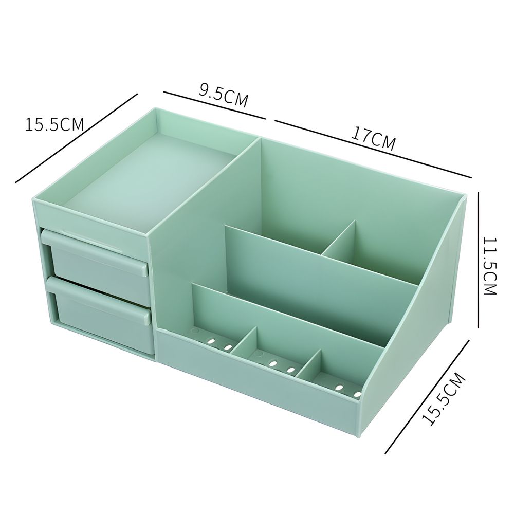 Make-up Organizer, Kosmetik-Organizer mit 2 Schubladen und Fächern in unterschiedlichen Größen, für Schminke und Schmuck, 26x16x12 cm Grün Retoo