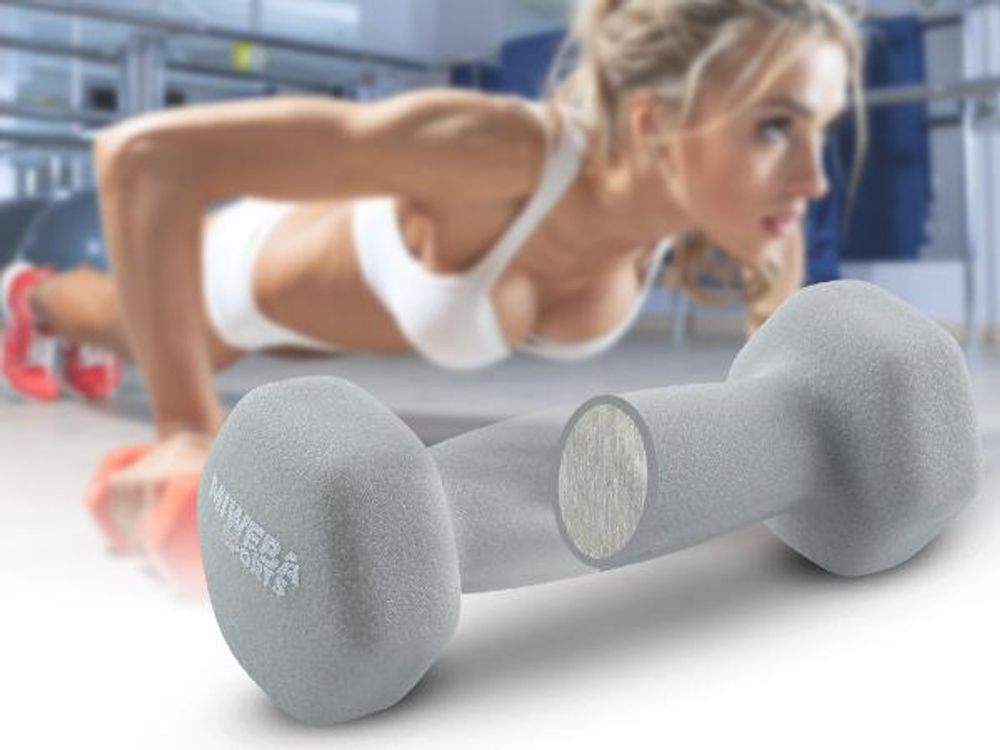 Miweba Sports Hantelset Kurzhanteln | Kurzhantel Set mit Hantelablage - 6-tlg - Kurzhanteln 1 kg Grün, 2 kg Türkis, 3 kg Grau - Neopren Hanteln