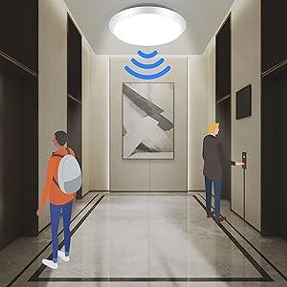ZMH LED Deckenleuchte mit Bewegungsmelder Deckenlampe Weiß 15W Neutralweiß Flurlampe IP44 15W 30cm für  Garage Werkstatt  Küchen Hotel