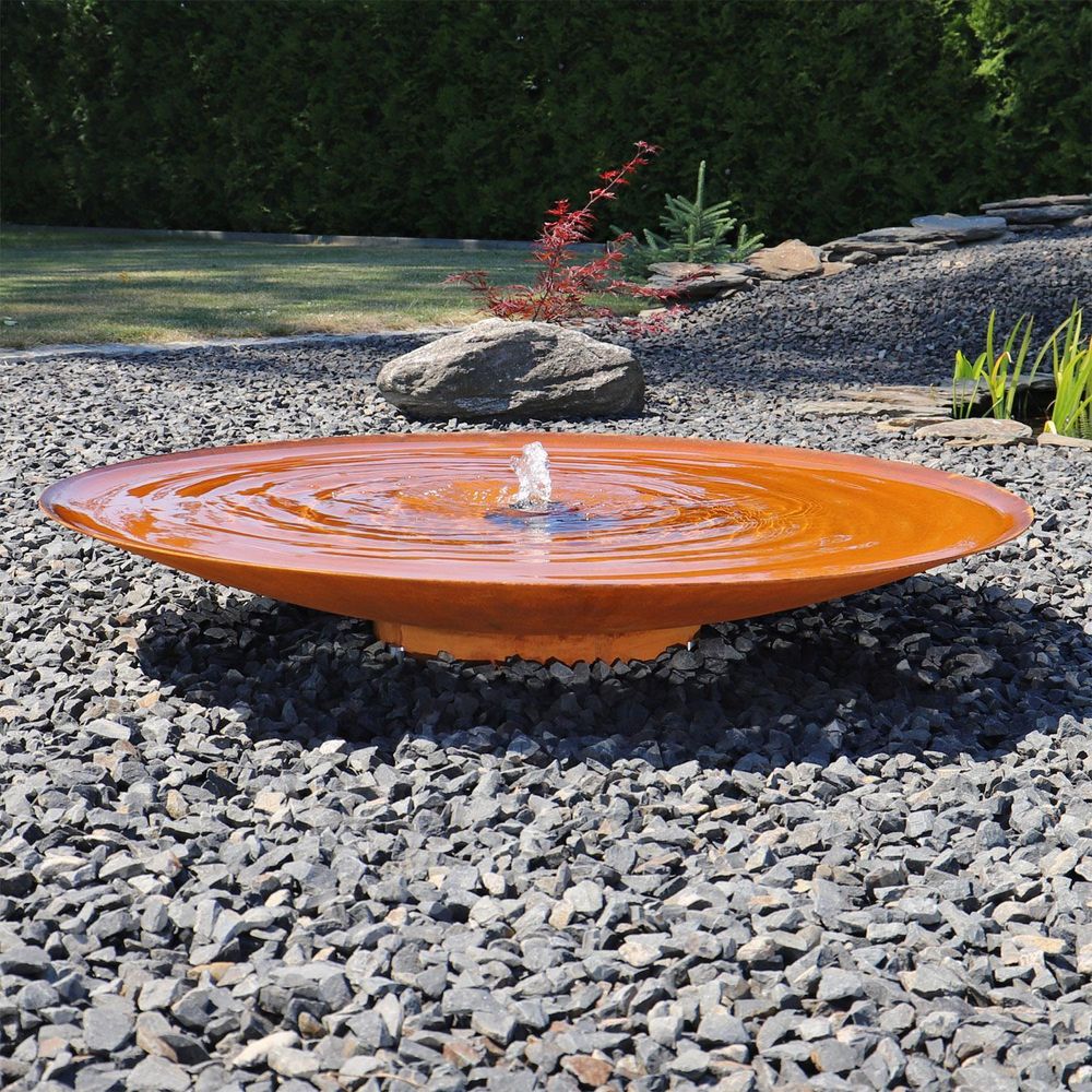 CLGarden Cortenstahl Wasserschale SCWS120 Gartenbrunnen Komplett Set groß mit 120cm Rost Brunnenschale flach