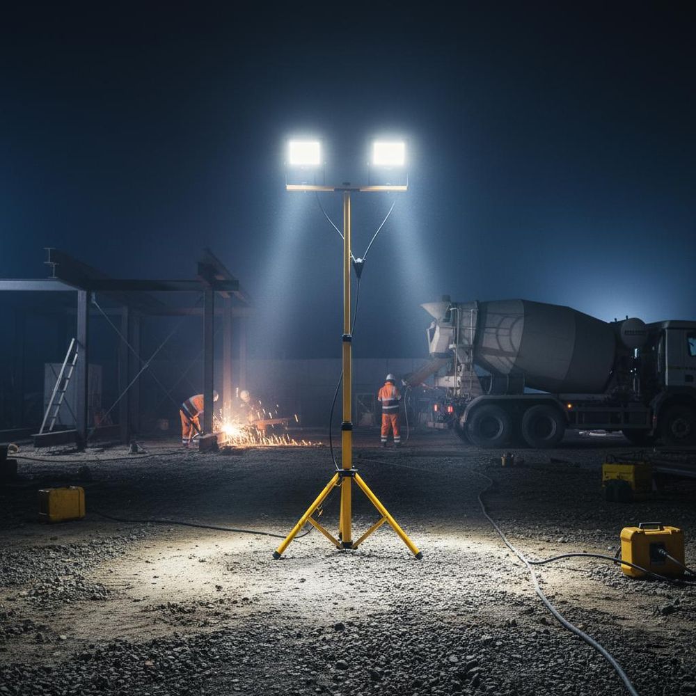 MasterLED LED Baustrahler mit Stativ 2x30W Doppelstrahler IP65 Flutlicht 4500K Arbeitsleuchte Baustellenlampe 6600lm SMD Fluter