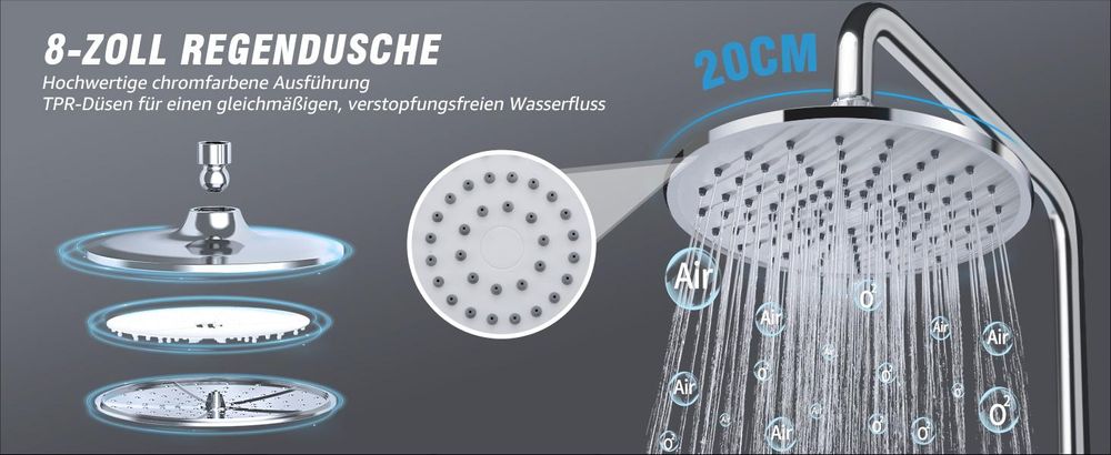 Homelody Duschsystem Ohne Armatur, Dusche Set mit Regendusche, Duschset Badewanne, Duschstange mit Brause,Chrom Duschgarnitur Duschkopf,Edelstahl