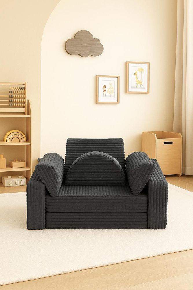 Spielsofa Kinder 11 tlg. modular – Kindersofa in Flanell Cord Optik - waschbarer Bezug, formstabil, erweiterbar, Kuschelecke und Indoor Spielplatz