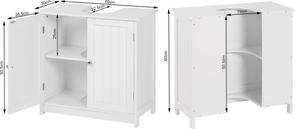 WOLTU Waschbeckenunterschrank Unterschrank Badschrank Waschtischunterschrank Badregal Waschtisch Weiß Holz 60x60x30cm