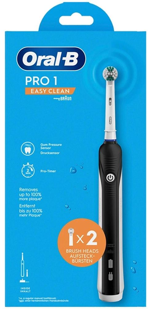 Oral-B Pro 1 Easy Clean Elektrische Zahnbürste + 4 Ersatzbürstenköpfe + weißes Etui