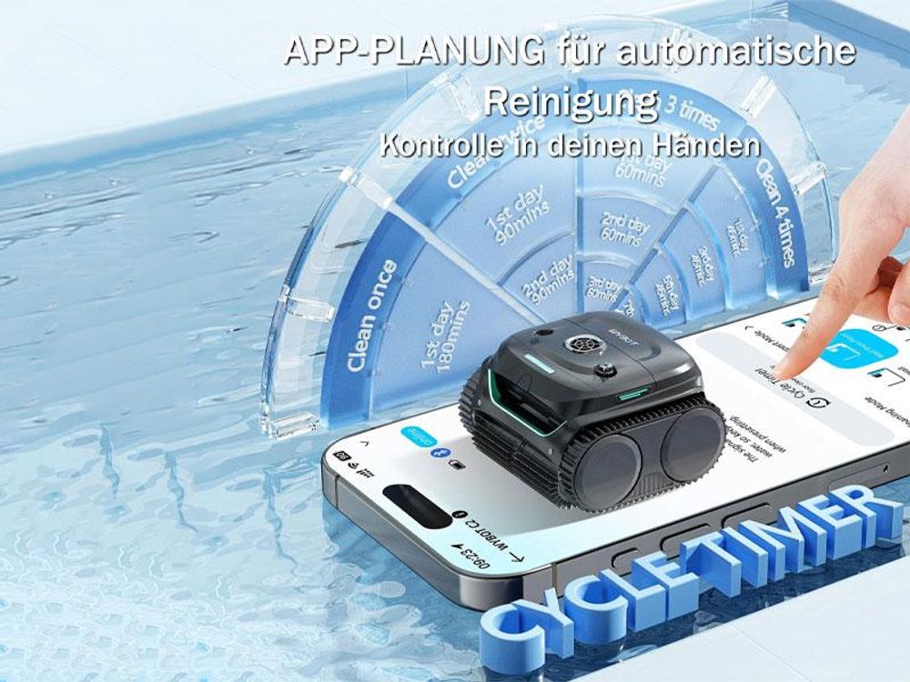 Wybot C2, Roboter-Pool-Reiniger, Pool, Schwarz, Grün, Boden, Wand, Wasserlinie, Oberirdischer Pool/eingelassener Pool, 180 µm