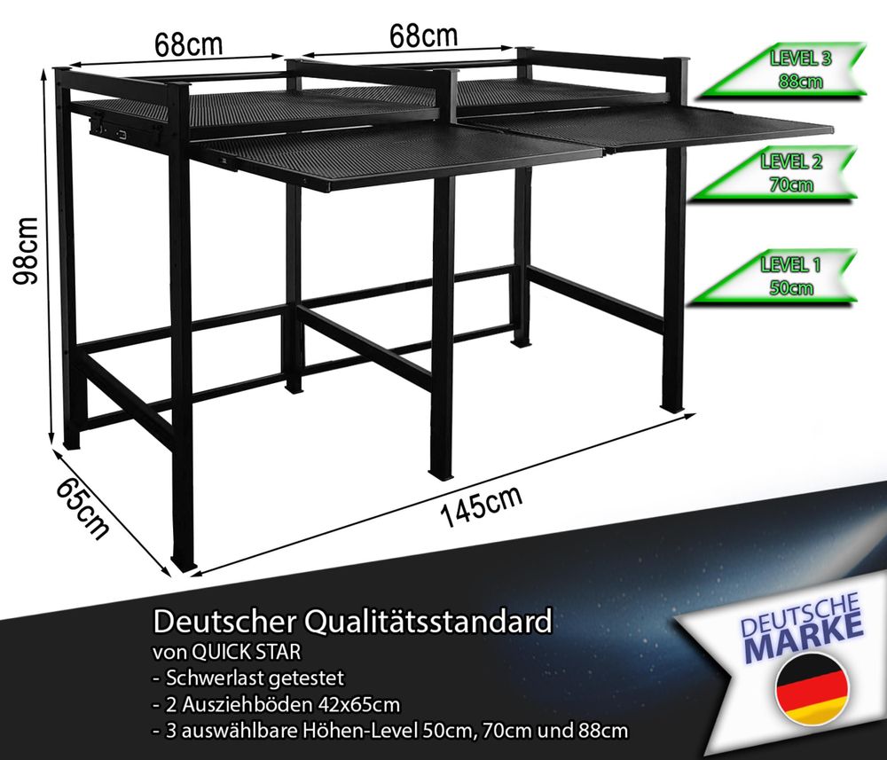 Doppel Waschmaschinenregal Anthrazit, höhenverstellbar, bis 400 kg.