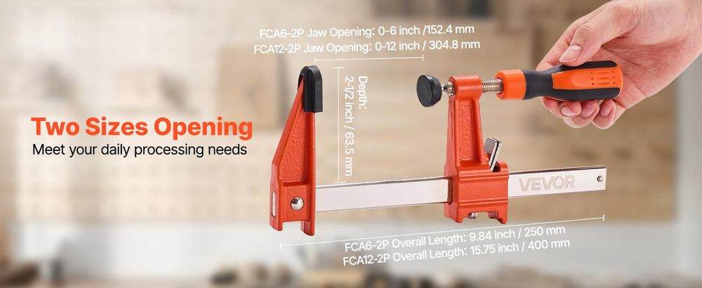 VEVOR Holzspannzangen, 2er-Pack 24" Einhandzange/Spreader, Schnellwechsel-F-Spannzange mit 300 lbs Tragfähigkeit, Hochfester Kunststoff und Kohlenstoffstahl, Holzspannzangen für Holz- und Metallbearbeitung, Gusseisen mit Schloss-Verbesserung-c, 12 Zoll-a