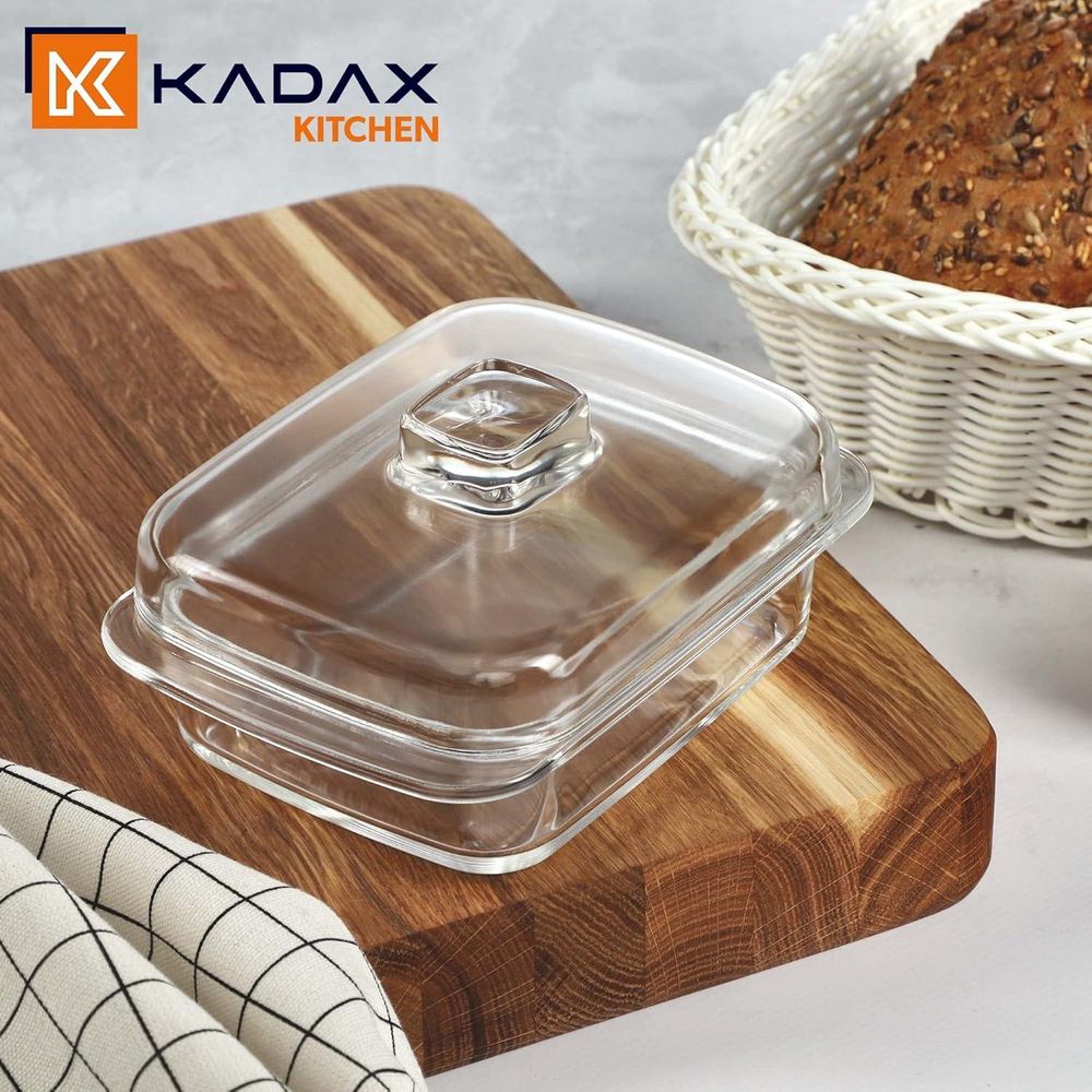 KADAX Butterdose aus Glas "Cavre", Butterglocke, Butterschale mit Deckel und Griff, 16 cm, rechteckige