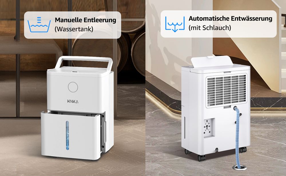 KNKA Luftentfeuchter, 6L/24h Luftentfeuchter Elektrisch, Geeignet für Raumgrößen bis zu 45m³(15m²), Leiser Entfeuchter mit farbigem LED-Ring, Raumentfeuchter für Keller Schlafzimmer Bad
