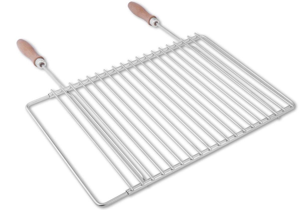 DEOS Verstellbarer Grillrost aus Edelstahl 40–55 × 30 cm mit Holzgriffen – Detailansicht