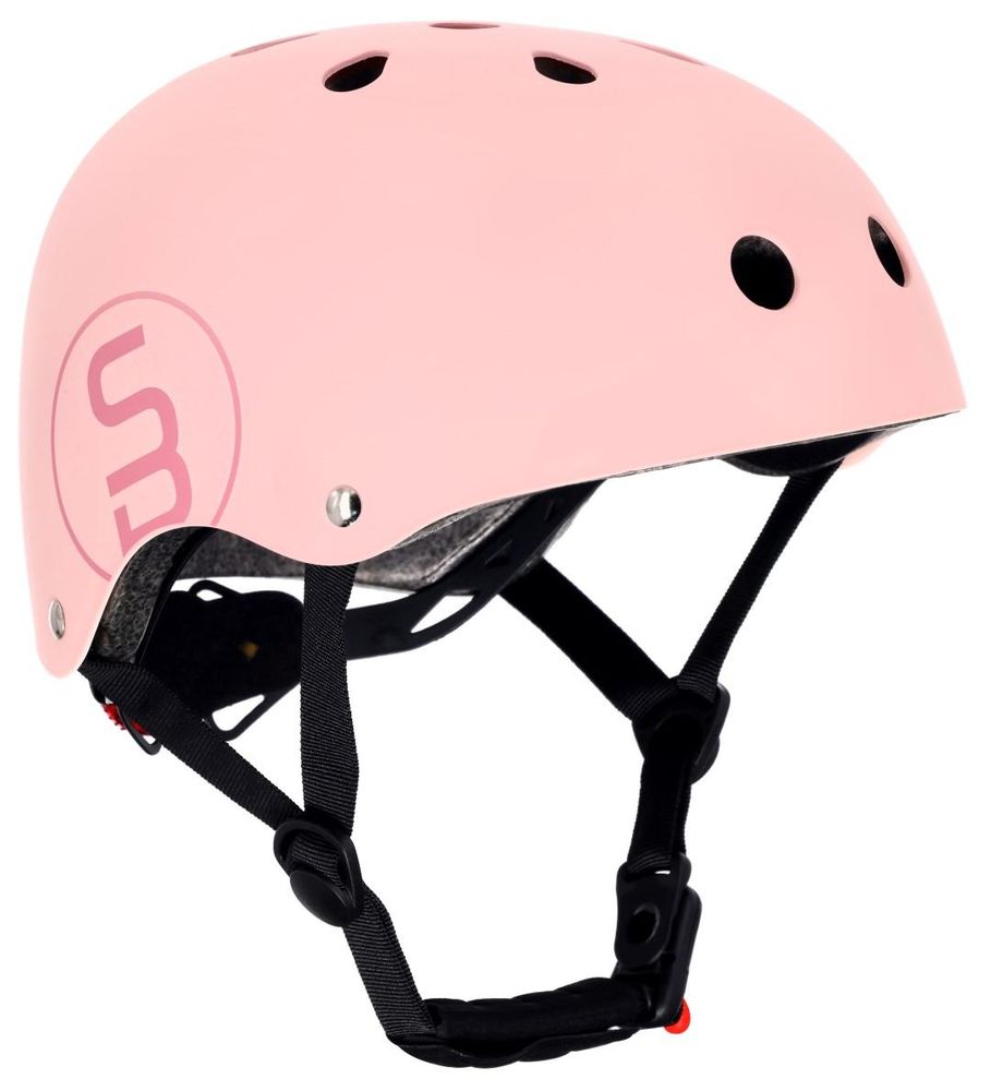Casque vélo enfant rose vu de côté, design moderne.