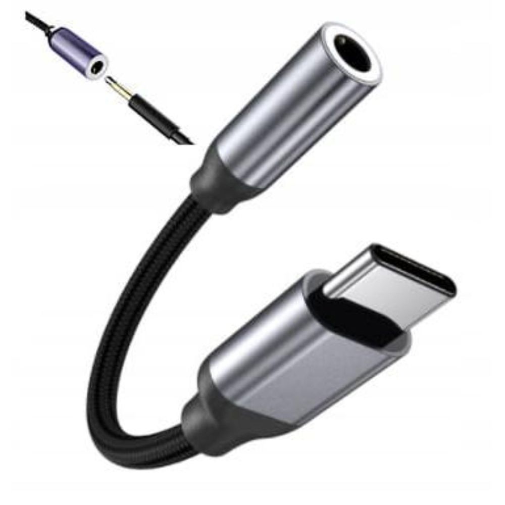 Cavo - Da USB-C a jack da 3,5 mm - Adattatore audio AUX DAC - mini jack - Nylon - 7 cm - Nero - Plug and Play