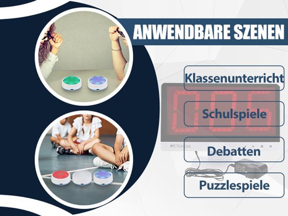 Retekess TM101 Wireless Response Buzzer System, Game Show Buzzers, Summer für Familienfeiern, bis zu 32 Tasten Hinzufügen, für Wettbewerbe