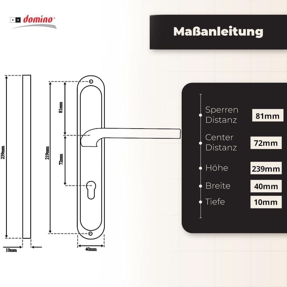 DOMINO Türgriff 72 Drückergarnitur PZ-Profilzylinder Set| Türklinke für Zimmertür, Bürotür, Kellertür & Innentür | L-Form | Aluminium |Nickel| NEMO M9