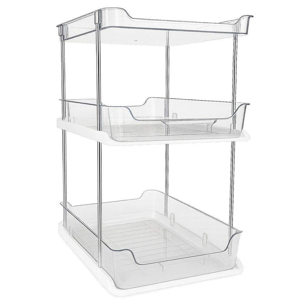 WELLHAUS 3-Stufen Organizer mit Schubladen - Küchen- und Bad-Aufbewahrung, ausziehbares Regal, Kunststoff Standregal, Ordnungssystem