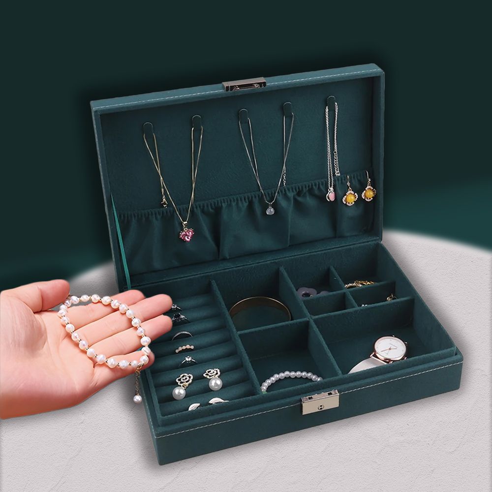 Schmuckkästchen, Schmuckschatulle aus Samt mit 2 Ebenen, Schmuckbox, Schmuckschatulle, Schmuckkoffer für Damen, Aufbewahrungskoffer Retoo
