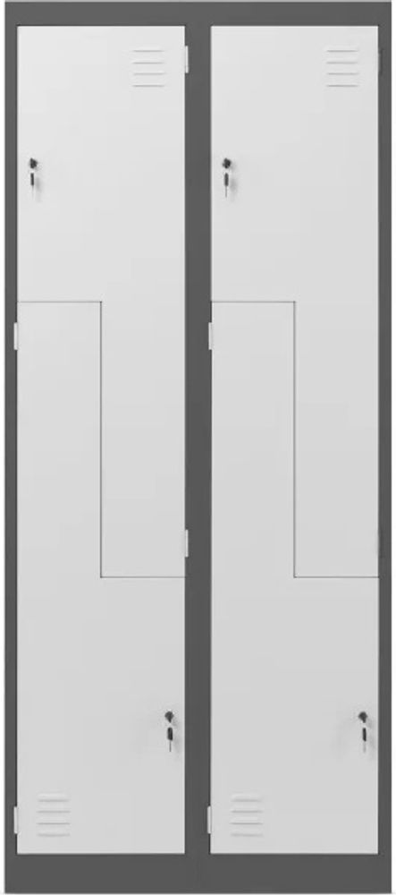 Jan Nowak Umkleideschrank Z02 Spind mit 4 Abteilen Kleiderspind Metallschrank Flügeltür Lüftungsschlitzen Pulverbeschichtung 185 cm x 80 cm x 45 cm, Farbe: Anthrazit-Weiß