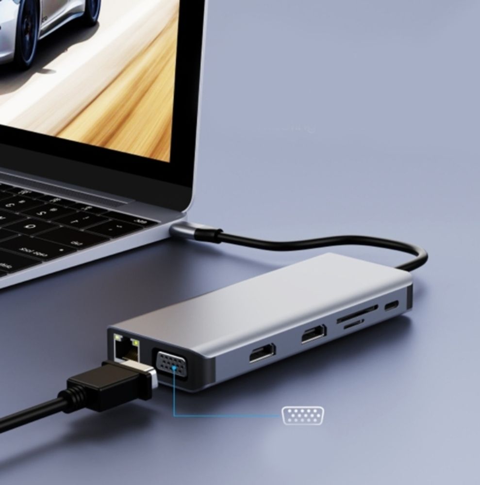Adapter - 12-in-1 USB-C Hub - 2x HDMI - VGA - USB 3.0 - Gigabit Ethernet - SD - LAN - Audio - fur Windows