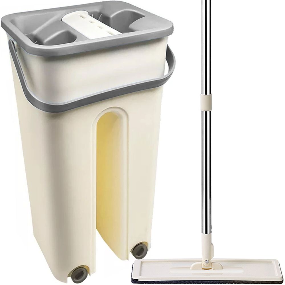 Bodenwischer Set mit Eimer und Profi Wischmopp Wischmop Teleskopstiel Flach Mopp Mop Clean Mikrofaser XL Wischbezug Alle Arten von Böden Retoo