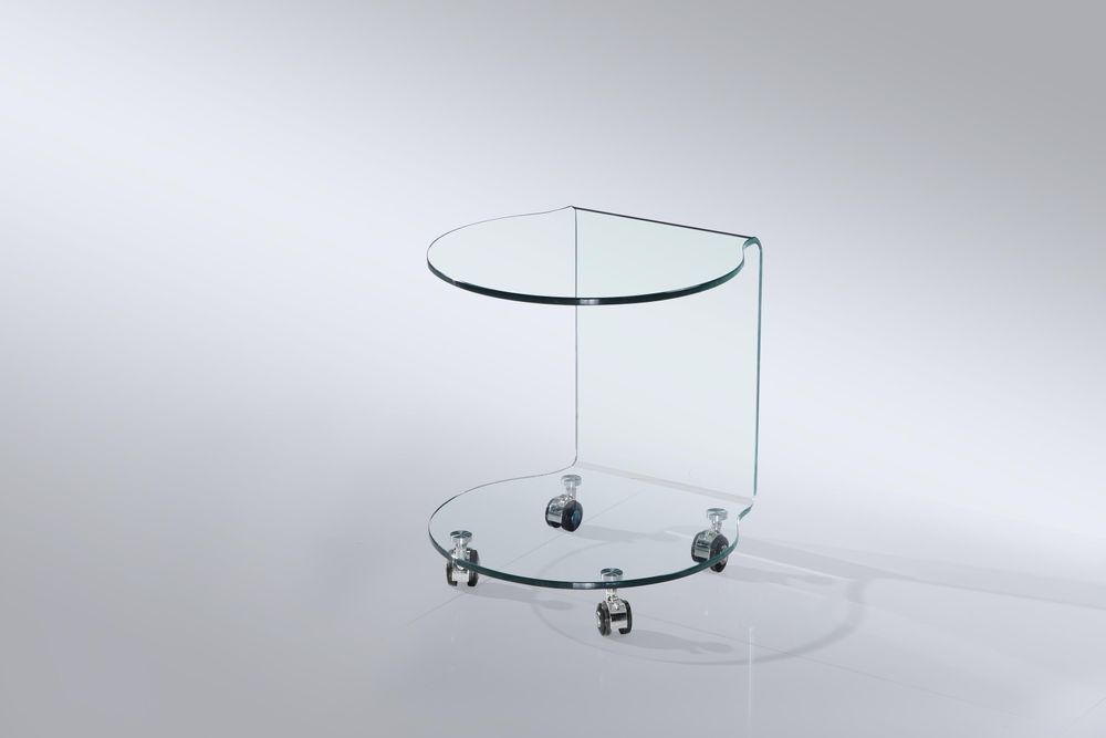 freiraum Beistelltisch 7/133 – Glastisch mit Rollen und formgebogenem Design
