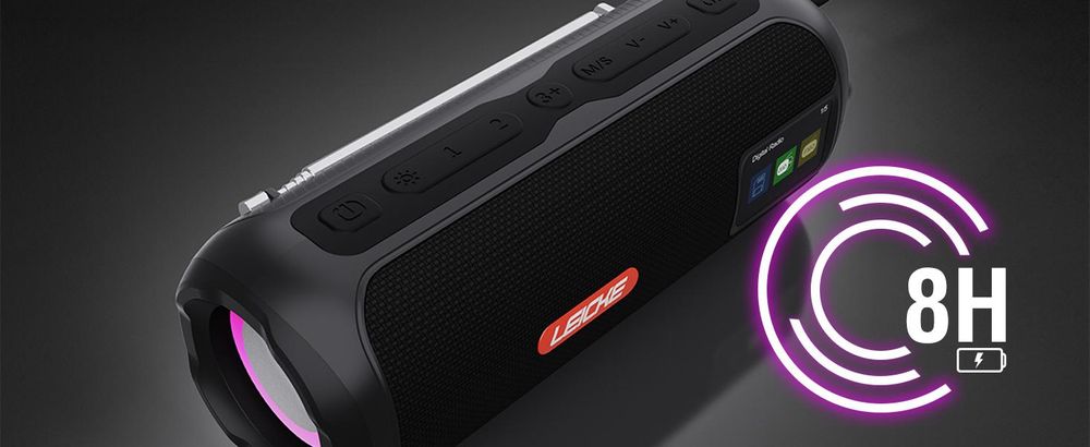 LEICKE DAB+ Radio Tube-Tragbarer Bluetooth Lautsprecher mit DAB+/FM, 4500mAh Akku, RGB-LED Lichter, 10W Stereo-Sound,Equalizer, Micro SD/AUX Anschluss