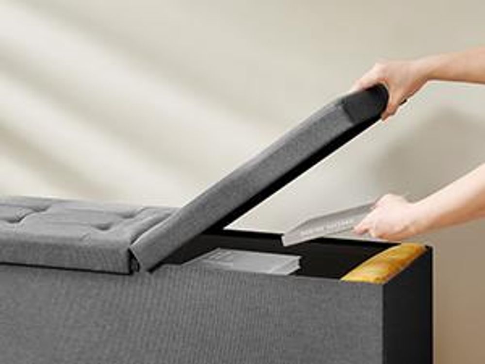 SONGMICS Sitzhocker, Sitzbank, mit Klappdeckel, bis 300 kg belastbar dunkelgrau