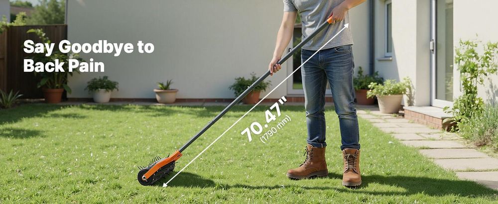 VEVOR Rasenlüfter, 18-Zoll Schwerlast Manuelle Rasenlüfter mit Abnehmbarem Griff und 27 Eisenstacheln, Rollender Rasenbelüftungswerkzeug für Garten, Terrasse, Hof, Verdichtete Böden und Rasen, Schwarz, 15 Zoll