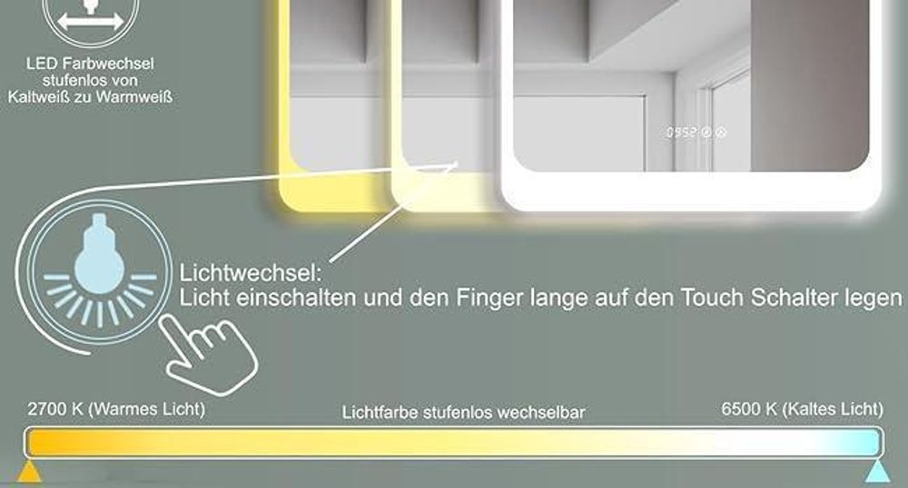 HOKO LED Wandspiegel 60x80 cm – Moderne Badspiegel mit Beleuchtung, Antibeschlag & Digitaluhr
