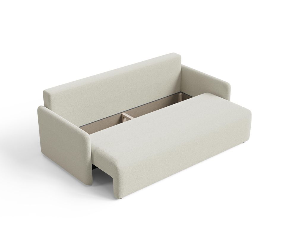 DEKORI Skandinavisches Sofa MALVA – 3-Sitzer Stoffsofa mit runden Kissen - QUELLE 02 (Cremeweiß)
