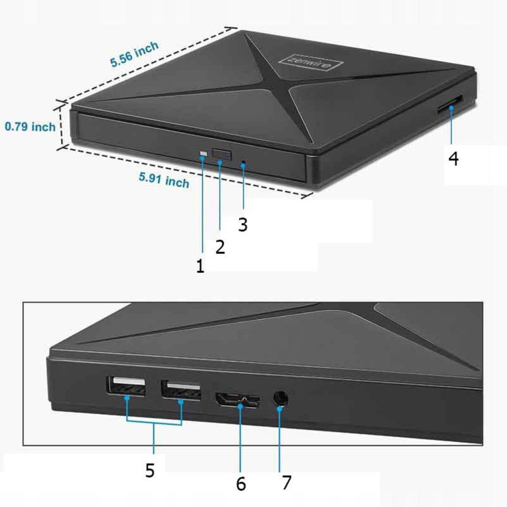 Tragbares Laufwerk - Externes DVD CD RW - USB-C Hub - USB 3.0 - 4-in-1 - SD Leser