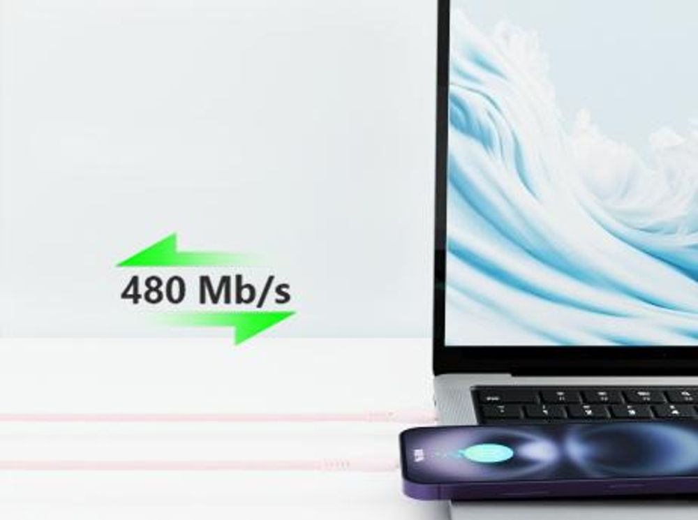 QUALO Nylon USB-C auf Lightning Kabel – 1,5 m, 2,4 A, Rosa QKN-CL-16 Schnellladekabel 12W