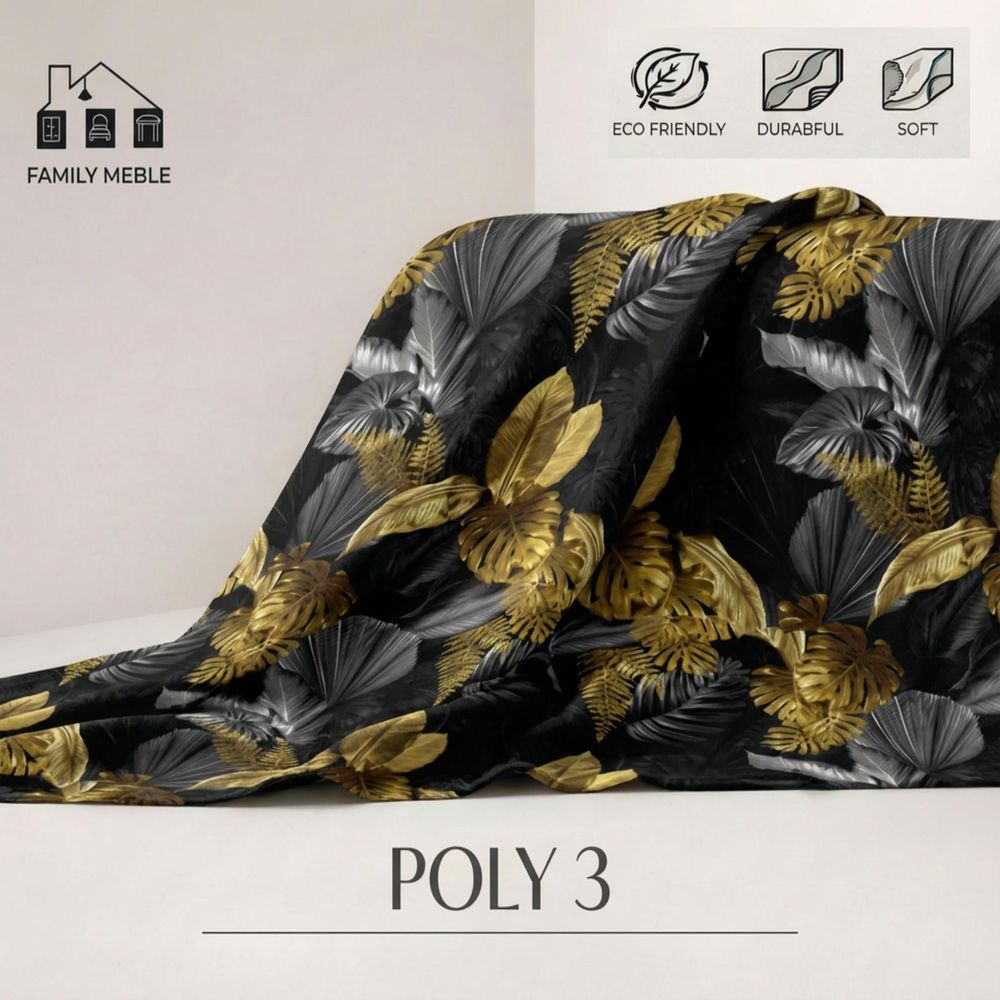 Schlafsofa SARA Poly – Monstera-Design, Webstoff in Schwarz, Family Meble