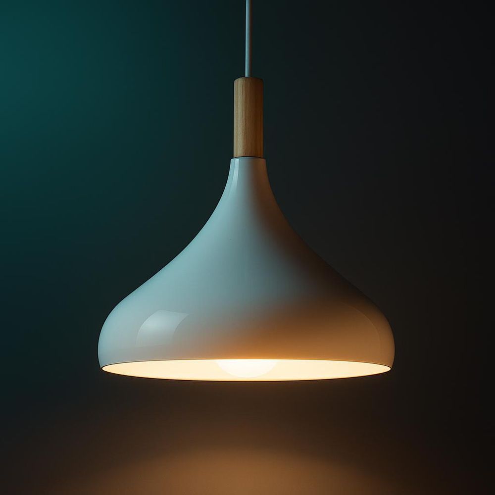 MasterLED Hängelampe MIKO E27 Weiß & Holz | Deckenlampe Retro Design | Pendelleuchte Ø32cm, 1m Kabel